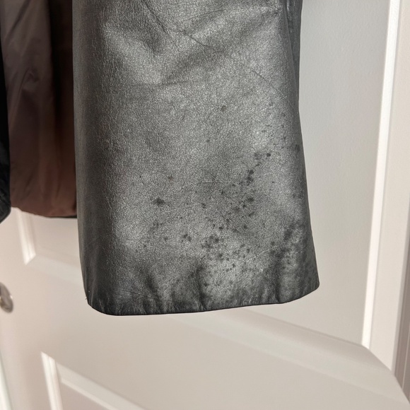 80s Vintage Avanti Leather Coat Blazer Open-Front Draped Metallic Grey Silver - Picture 7 of 11